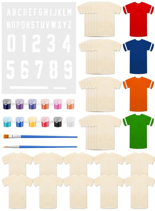 GlikCeil 36 Set Sports Jersey Craft Kit Wooden Jersey Shaped Cutouts Unfinished Clothing Hanging Ornaments with Plastic Mold Painting Set for DIY Projects Sport Themed Party Home Decoration - Image 1
